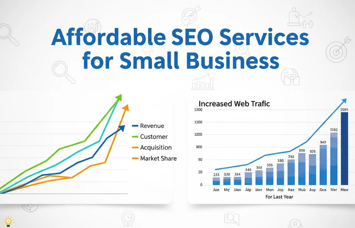 Affordable SEO services for small business with a graph showing growth and success through digital marketing.