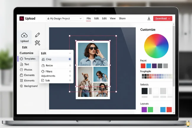 Adobe Express interface showing video upload, edit, and customization options for easy online editing.