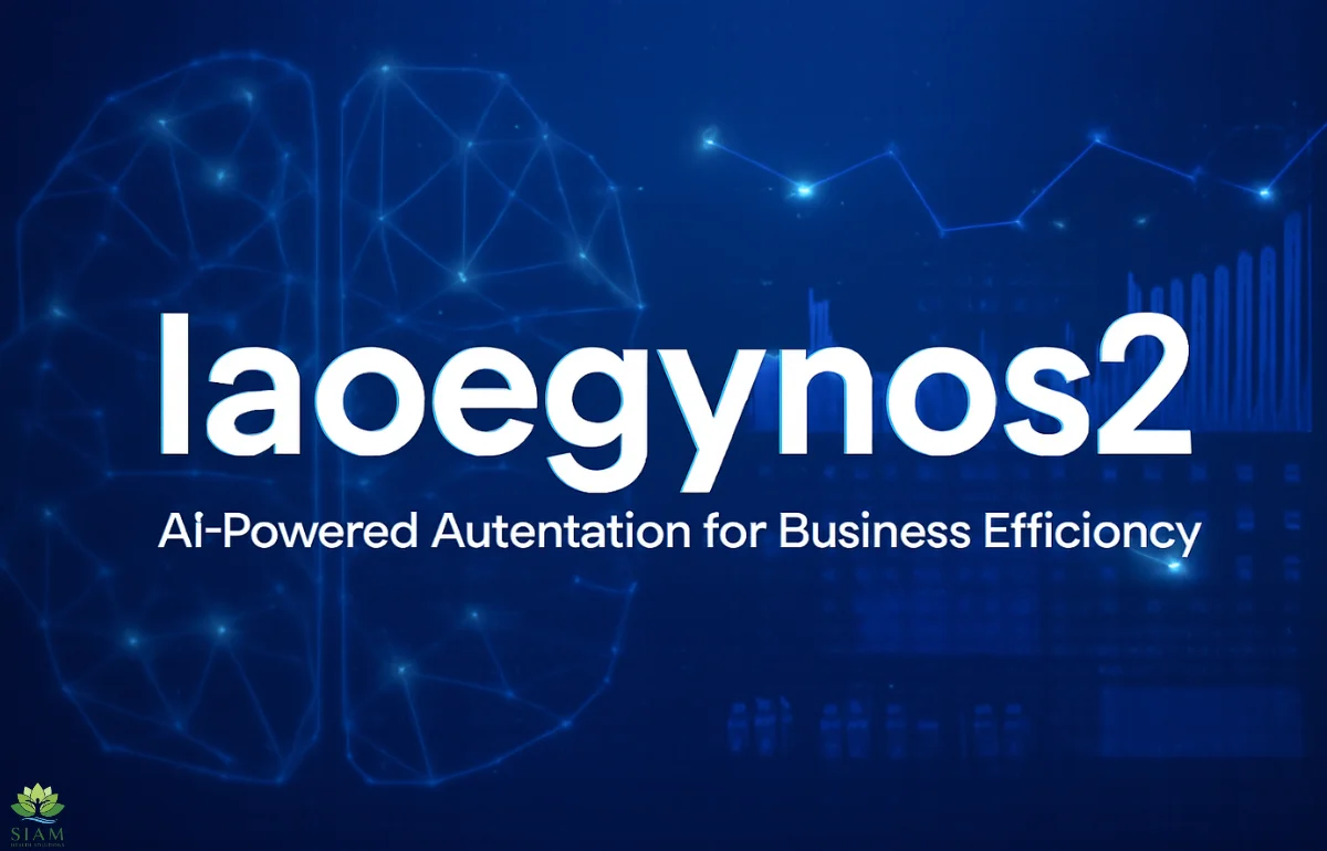 Iaoegynos2: AI-powered automation platform designed to enhance business efficiency, featuring a digital brain design and modern tech background.