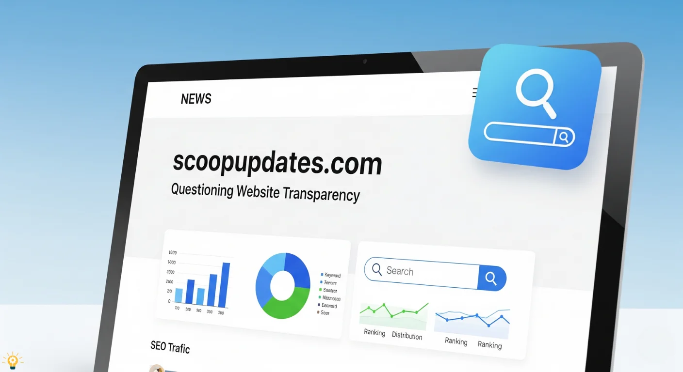 scoopupdates .com website on a laptop screen with real-time updates and news aggregation
