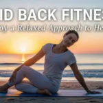 Young woman practicing yoga in Sukhasana (Easy Pose) on a mint-green mat in a serene park, representing laid-back fitness and a relaxed approach to health.
