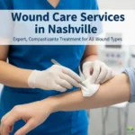A medical professional in Nashville providing compassionate wound care services, gently cleaning a patient's arm, highlighting expert treatment.