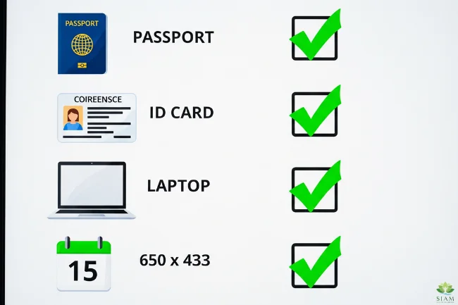 Police Clearance Online checklist with passport, ID, laptop, and calendar icons