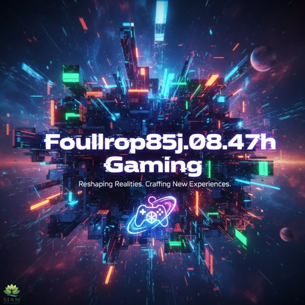 Foullrop85j.08.47h Gaming - abstract neon futuristic game world with glowing cityscapes and planets, digital innovation.