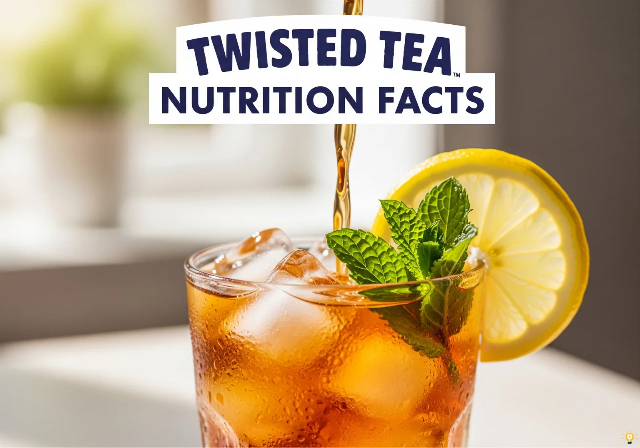 Refreshing glass of Twisted Tea with ice, lemon, and mint, highlighting Twisted Tea Nutrition Facts.