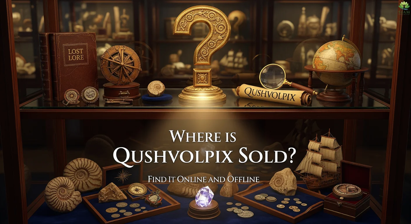A display of collectible figures including a vibrant Qushvolpix plush at the center, with various pop culture items like Spider-Man and Batman figurines, highlighting the theme 'Where is Qushvolpix Sold?