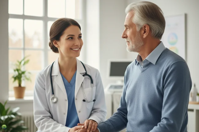 Healthcare provider holding a patient's hand, offering reassurance and compassionate care, representing quality wound care services.