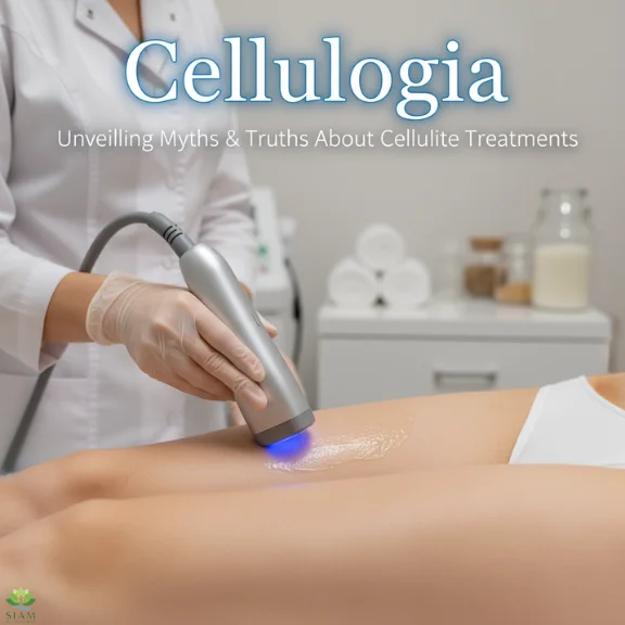 Cellulogia - Professional cellulite treatment being applied to a person's thigh, highlighting modern aesthetic procedures.
