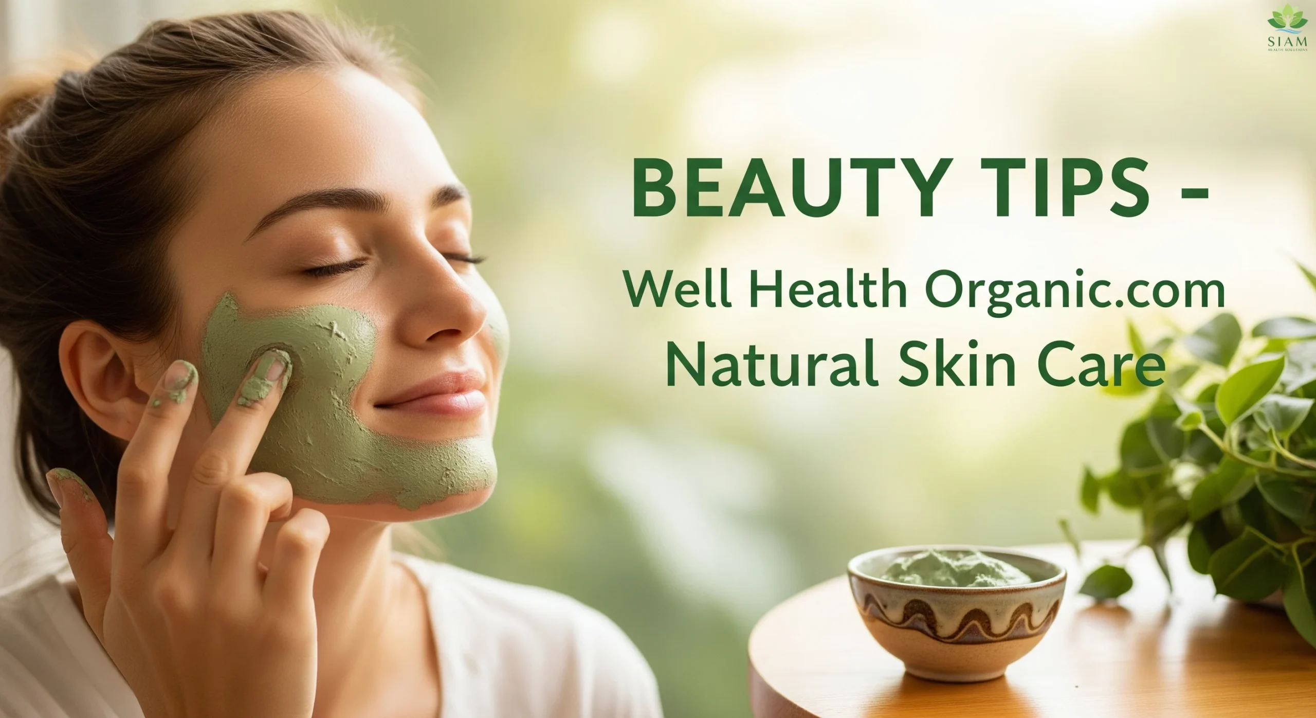 A serene woman practicing meditation outdoors, symbolizing holistic skin health with natural skincare products. Featuring the keywords 'Beauty Tips – Well Health Organic.com' and 'Natural Skin Care