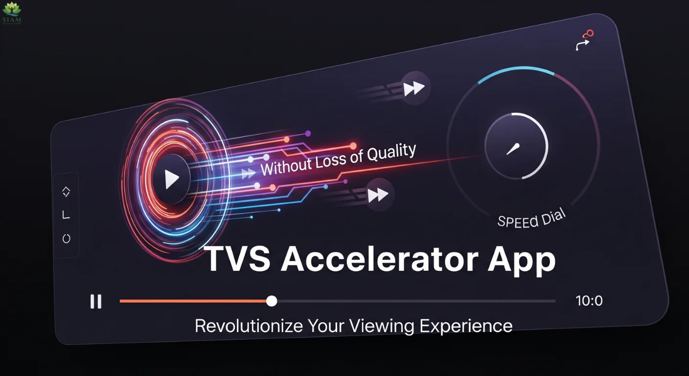 TVS Accelerator App interface showcasing streaming platforms and adjustable playback speed for a customized viewing experience.