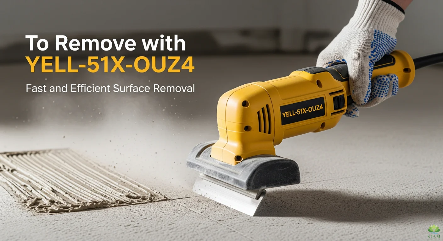 YELL-51X-OUZ4 power scraper in action removing tile with fast and efficient surface removal.