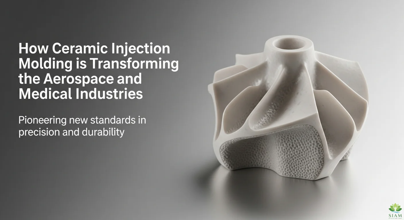 A white ceramic component with fine details, manufactured using the Ceramic Injection Molding process.